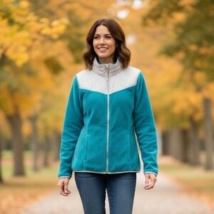 Danskin Now Jacket Womens Sz Small 4-6 Activewear Fleece Full Zip Turquoise Cozy